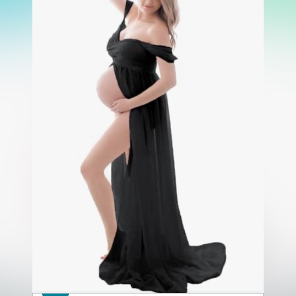 🔥 NWT DOSE Black chiffon extra long Maternity photoshoot Gown size XL.